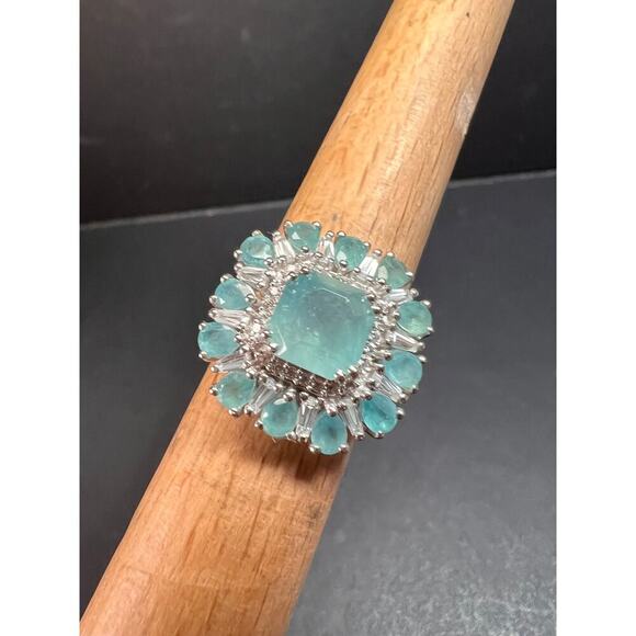 NEW grandidierite and zircon cocktail ring in rhodium over 925 silver size 7 - Picture 12 of 16